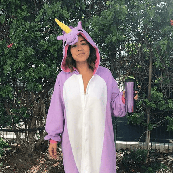 Gina Rodriguez Wearing Our Purple Unicorn Kigurumi Onesie