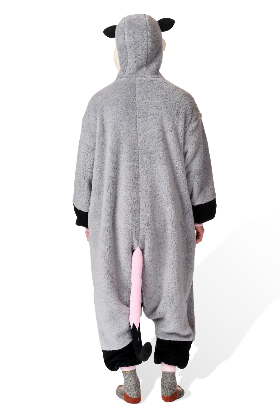 Opossum Onesie Pajamas For Adults - Roadkill Halloween Costume With Tire Tracks & X Eyes, Unisex Animal Cosplay