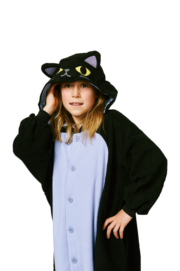 Midnight Cat Animal Kigurumi Kids Onesie Costume Pajamas Hood