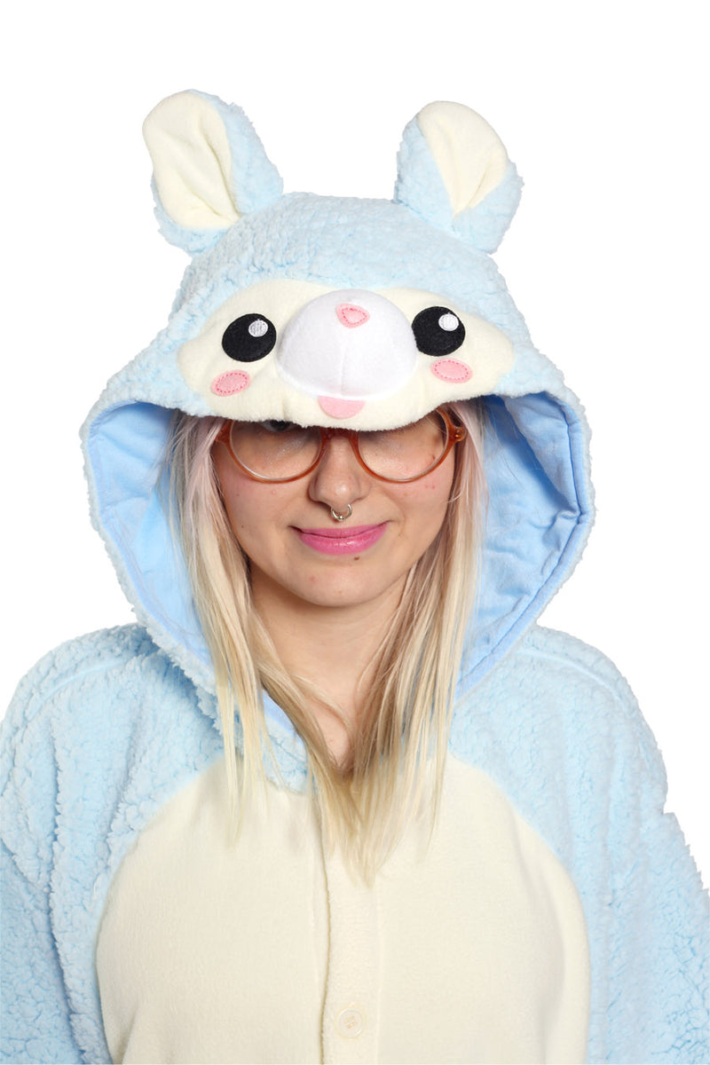 Blue Alpaca Animal Kigurumi Adult Onesie Costume Pajamas Hood