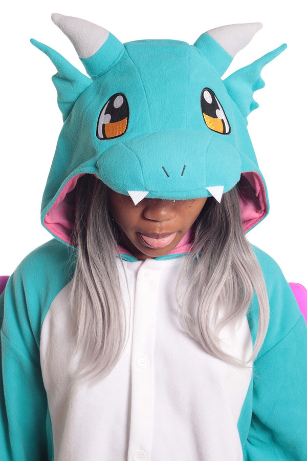 Huff the Teal Dragon Animal Kigurumi Adult Onesie Costume Pajamas Hood