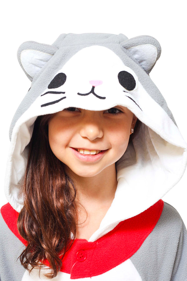 Kids Tabby Cat Animal Kigurumi Onesie Costume Pajamas Hood