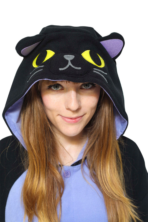 Midnight Cat Animal Kigurumi Adult Onesie Costume Pajamas Hood
